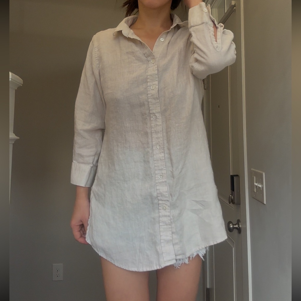 100% linen 3/4 sleeve button down shirt